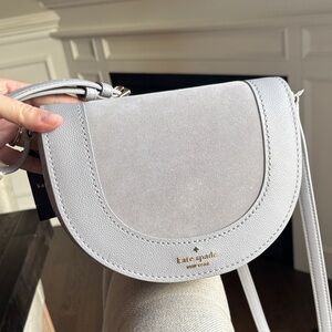 kate spade Light Gray Suede & Leather Saddle Crossbody